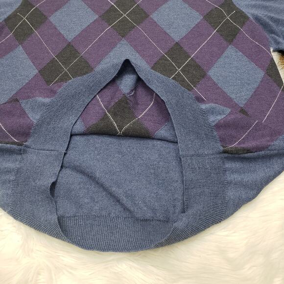 Black Brown 1826 Made in Italy 100% Merino Wool Argyle V-Neck Sweater Men XL - Picture 9 of 12